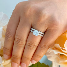 Load image into Gallery viewer, 14k solid white gold cushion and round cut natural diamond engagement ring and band art deco halo bridal wedding bridal set 1.60ctw