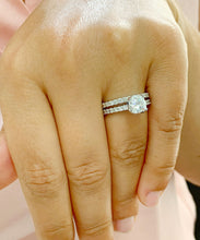 Load image into Gallery viewer, 14k White Gold Cushion Cut Forever One Moissanite and Diamond Engagement Ring And Band Bridal Wedding Halo Natural Diamonds 1.90ct