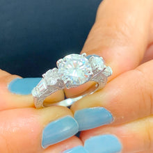 Load image into Gallery viewer, GIA/IGI Certified 14k Solid White Gold Round Cut And Baguettes Cut Diamond Engagement Ring Antique Deco 2.70ctw