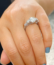 Load image into Gallery viewer, GIA/IGI Certified 14k Solid White Gold Round Cut And Baguettes Cut Diamond Engagement Ring Antique Deco 2.70ctw