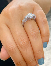 Load image into Gallery viewer, GIA/IGI Certified 14k Solid White Gold Round Cut And Baguettes Cut Diamond Engagement Ring Antique Deco 2.70ctw