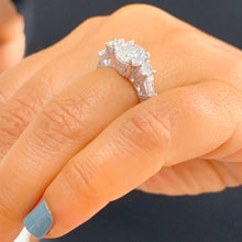 Load image into Gallery viewer, GIA/IGI Certified 14k Solid White Gold Round Cut And Baguettes Cut Diamond Engagement Ring Antique Deco 2.70ctw