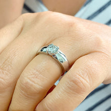 Load image into Gallery viewer, Lady's 14K Solid White Gold Round Cut Moissanite Semi Bezel Set Engagement Ring, Anniversary, Wedding, Bridal 0.90ct