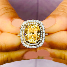 Load image into Gallery viewer, Huge Women's 14k solid white gold Fancy Yellow Cushion simulated and round cut natural diamond engagement ring Halo 5.70ct