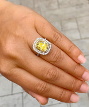 Load image into Gallery viewer, Huge Women's 14k solid white gold Fancy Yellow Cushion simulated and round cut natural diamond engagement ring Halo 5.70ct