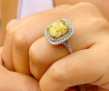 Load image into Gallery viewer, Huge Women's 14k solid white gold Fancy Yellow Cushion simulated and round cut natural diamond engagement ring Halo 5.70ct