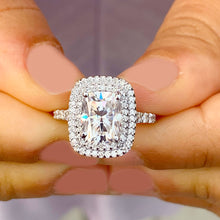 Load image into Gallery viewer, Double Halo 14K Solid White Gold Cushion Cut Moissanite and Natural Diamond Engagement Ring Wedding Bridal 4.00ct