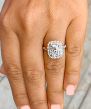 Load image into Gallery viewer, Double Halo 14K Solid White Gold Cushion Cut Moissanite and Natural Diamond Engagement Ring Wedding Bridal 4.00ct