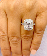 Load image into Gallery viewer, Double Halo 14K Solid White Gold Cushion Cut Moissanite and Natural Diamond Engagement Ring Wedding Bridal 4.00ct
