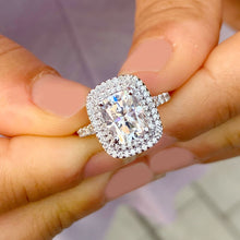 Load image into Gallery viewer, Double Halo 14K Solid White Gold Cushion Cut Moissanite and Natural Diamond Engagement Ring Wedding Bridal 4.00ct