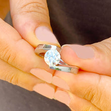 Load image into Gallery viewer, 14k White Gold Round Cut Forever One Moissanite Engagement Ring Tension Set, Propose, Anniversary, Large, Elegant Solitaire 1.20ctw