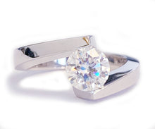 Load image into Gallery viewer, 14k White Gold Round Cut Forever One Moissanite Engagement Ring Tension Set, Propose, Anniversary, Large, Elegant Solitaire 1.20ctw