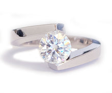 Load image into Gallery viewer, 14k White Gold Round Cut Forever One Moissanite Engagement Ring Tension Set, Propose, Anniversary, Large, Elegant Solitaire 1.20ctw