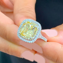 Load image into Gallery viewer, Huge Women's 14k solid white gold Fancy Yellow Cushion simulated and round cut natural diamond engagement ring Halo 5.70ct