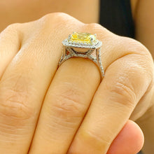 Load image into Gallery viewer, Huge Women's 14k solid white gold Fancy Yellow Cushion simulated and round cut natural diamond engagement ring Halo 5.70ct