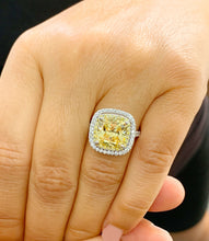 Load image into Gallery viewer, Huge Women's 14k solid white gold Fancy Yellow Cushion simulated and round cut natural diamond engagement ring Halo 5.70ct