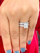 Load image into Gallery viewer, GIA/IGI Certified 14k Solid White Gold Princess Cut Diamond Engagement Ring And Band, Wedding Bridal Set 3.50ctw F-VS2