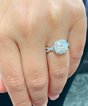 Load image into Gallery viewer, Large 2.65Ctw Women's 14k solid white gold cushion cut moissanite and natural diamond engagement ring Bridal Wedding Halo