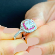 Load image into Gallery viewer, GIA/IGI Certified 2.20Ctw Women's 14k Solid White Gold Cushion Cut Diamond And Ruby Engagement Ring Bridal Wedding Halo F-VS2