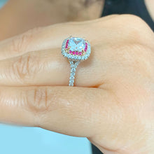 Load image into Gallery viewer, 2.20Ctw Women's 14k solid white gold cushion cut forever one moissanite and natural diamond and ruby engagement ring Bridal Wedding Halo