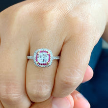 Load image into Gallery viewer, 2.20Ctw Women's 14k solid white gold cushion cut forever one moissanite and natural diamond and ruby engagement ring Bridal Wedding Halo