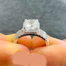 Load image into Gallery viewer, GIA/IGI Certified 14k Solid White Gold Cushion And Round Cut Diamond Engagement Ring And Two Bands 3.50ct F-VS2