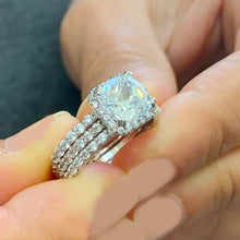 Load image into Gallery viewer, GIA/IGI Certified 14k Solid White Gold Cushion And Round Cut Diamond Engagement Ring And Two Bands 3.50ct F-VS2