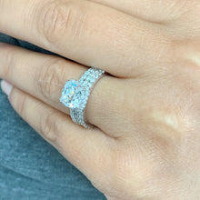 Load image into Gallery viewer, GIA/IGI Certified 14k Solid White Gold Cushion And Round Cut Diamond Engagement Ring And Two Bands 3.50ct F-VS2