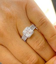 Load image into Gallery viewer, GIA/IGI Certified 14k Solid White Gold Cushion And Round Cut Diamond Engagement Ring And Two Bands 3.50ct F-VS2