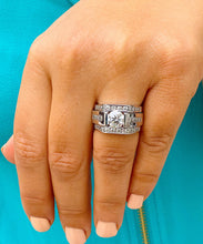 Load image into Gallery viewer, 14k Solid And Heavy White Gold Round Forever One Moissanite Engagement Ring Two Bands Tension Set Bridal Set Wedding Set 2.50ct