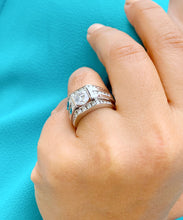 Load image into Gallery viewer, 14k Solid And Heavy White Gold Round Moissanite Engagement Ring Two Bands Tension Set Bridal Set Wedding Set 2.50ct