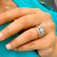 Load image into Gallery viewer, 14k Solid And Heavy White Gold Round Moissanite Engagement Ring Two Bands Tension Set Bridal Set Wedding Set 2.50ct