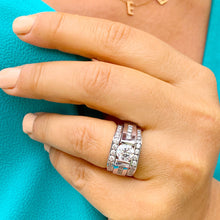 Load image into Gallery viewer, 14k Solid And Heavy White Gold Round Forever One Moissanite Engagement Ring Two Bands Tension Set Bridal Set Wedding Set 2.50ct