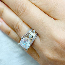 Load image into Gallery viewer, Huge 6.50 Carat Women's 14k solid white and yellow gold cushion cut moissanite and natural round cut diamond engagement ring