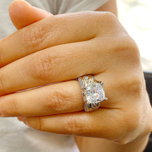 Load image into Gallery viewer, Huge 6.50 Carat Women's 14k solid white and yellow gold cushion cut moissanite and natural round cut diamond engagement ring