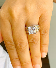 Load image into Gallery viewer, Huge 6.50 Carat Women's 14k solid white and yellow gold cushion cut moissanite and natural round cut diamond engagement ring