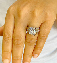 Load image into Gallery viewer, Huge 6.50 Carat Women's 14k solid white and yellow gold cushion cut moissanite and natural round cut diamond engagement ring