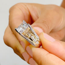 Load image into Gallery viewer, Huge 6.50 Carat Women's 14k solid white and yellow gold cushion cut moissanite and natural round cut diamond engagement ring