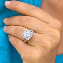 Load image into Gallery viewer, 14k white gold round cut forever one moissanite and natural diamond engagement ring deco Bridal Wedding Anniversary Halo 3.00cttw