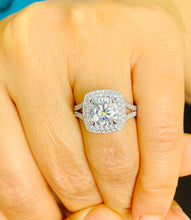 Load image into Gallery viewer, 14k white gold round cut moissanite and natural diamond engagement ring deco Bridal Wedding Anniversary Halo 3.00cttw