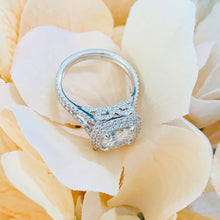 Load image into Gallery viewer, 14k white gold round cut forever one moissanite and natural diamond engagement ring deco Bridal Wedding Anniversary Halo 3.00cttw