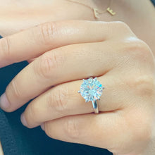 Load image into Gallery viewer, Large FIVE Carat set in 14k solid white gold round cut forever one moissanite engagement ring solitaire, bridal set, wedding, anniversary