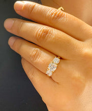 Load image into Gallery viewer, GIA/IGI Certified 14k Solid Yellow Gold Round Cut Natural Diamonds Engagement Ring Art Deco Three Stone Style Prong Set 1.60ctw F-VS2