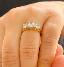 Load image into Gallery viewer, GIA/IGI Certified 14k Solid Yellow Gold Round Cut Natural Diamonds Engagement Ring Art Deco Three Stone Style Prong Set 1.60ctw F-VS2