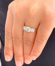 Load image into Gallery viewer, GIA/IGI Certified 14k Solid Yellow Gold Round Cut Natural Diamonds Engagement Ring Art Deco Three Stone Style Prong Set 1.60ctw F-VS2