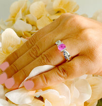 Load image into Gallery viewer, 14K Solid White Gold Oval Cut Natural Pink Sapphire And Round Cut Natural Diamonds Semi Tension Set Ring 1.75ctw