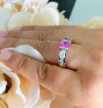 Load image into Gallery viewer, 14K Solid White Gold Oval Cut Natural Pink Sapphire And Round Cut Natural Diamonds Semi Tension Set Ring 1.75ctw