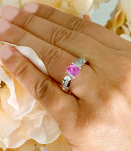 Load image into Gallery viewer, 14K Solid White Gold Oval Cut Natural Pink Sapphire And Round Cut Natural Diamonds Semi Tension Set Ring 1.75ctw