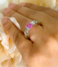 Load image into Gallery viewer, 14K Solid White Gold Oval Cut Natural Pink Sapphire And Round Cut Natural Diamonds Semi Tension Set Ring 1.75ctw