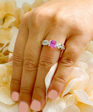 Load image into Gallery viewer, 14K Solid White Gold Oval Cut Natural Pink Sapphire And Round Cut Natural Diamonds Semi Tension Set Ring 1.75ctw